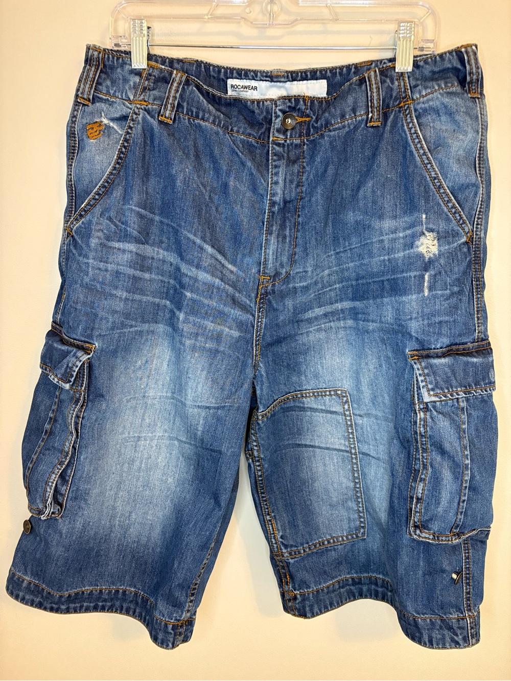 Rocawear Denim Cargo Shorts Distressed Baggy W34